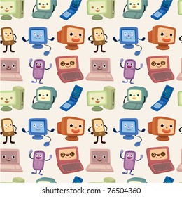 cartoon computer and phone set seamless pattern