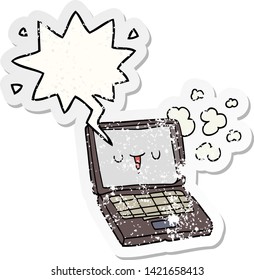 cartoon computer with speech bubble distressed distressed old sticker
