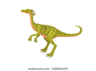 Cartoon compy dinosaur character. Isolated vector compsognathus dino prehistoric animal biped with green skin. Extinct wildlife monster predator, paleontoly personage for book or game