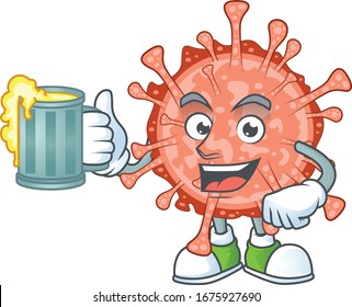 A cartoon concept of bulbul coronavirus with a glass of beer