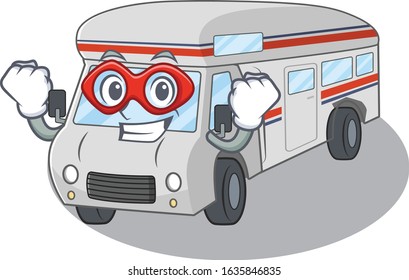 A cartoon concept of campervan performed as a Super hero
