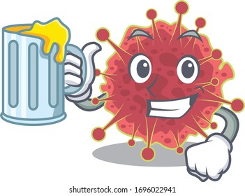 A cartoon concept of coronaviridae rise up a glass of beer