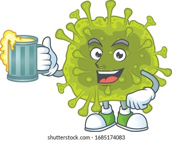 A cartoon concept of coronavirus spread with a glass of beer