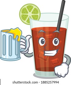 A cartoon concept of cuba libre cocktail with a glass of beer