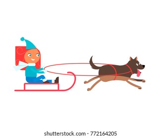 Cartoon concept of cute kids playing outside. Winter scene with children on white background. Vector illustration eps 10