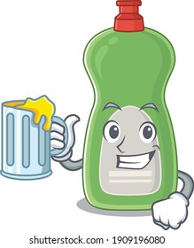 A cartoon concept of dishwashing liquid toast with a glass of beer. Vector illustration