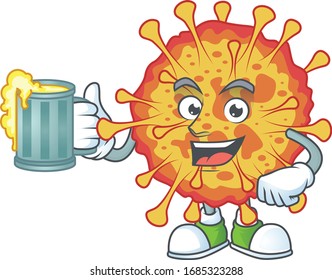 A cartoon concept of epidemic COVID19 with a glass of beer