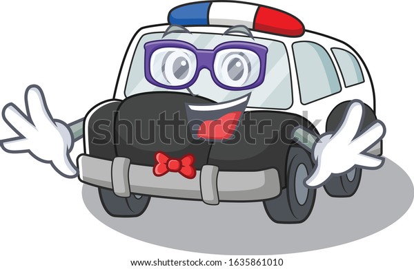A cartoon\
concept of Geek police car\
design