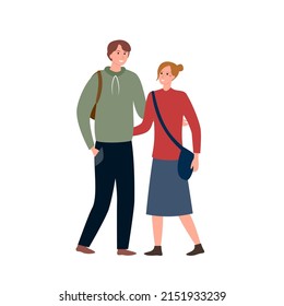Cartoon concept of girl and guy relationship. Flat vector illustration.