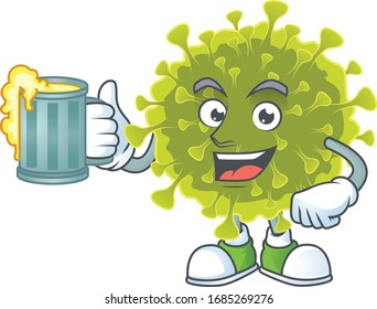 A cartoon concept of global coronavirus outbreak with a glass of beer