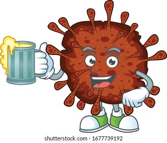 A cartoon concept of infection coronavirus with a glass of beer