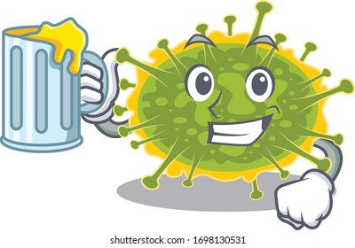A cartoon concept of insthoviricetes rise up a glass of beer