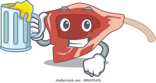 A cartoon concept of lamb chop with a glass of beer. Vector illustration