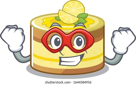 A cartoon concept of lemon cake performed as a Super hero