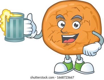 A cartoon concept of molasses cookies with a glass of beer