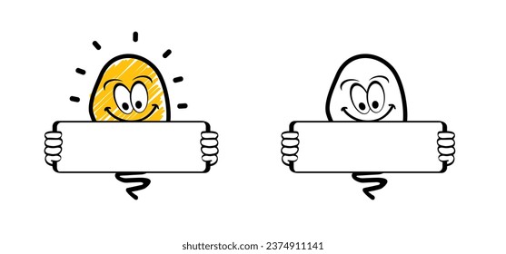 Cartoon concept of new idea. Signboard with lightbulb line icon set. Comic brain electric lamp ideas. Vector creative light bulb, Brilliant lightbulb education or invention pictogram. business inspire