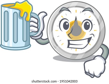 A cartoon concept of old kitchen timer toast with a glass of beer. Vector illustration