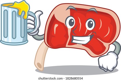 A cartoon concept of prime rib with a glass of beer