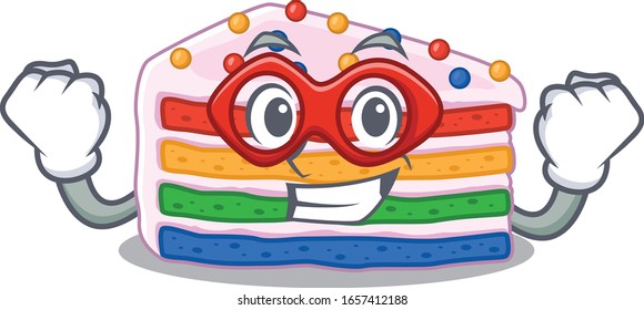 A cartoon concept of rainbow cake performed as a Super hero