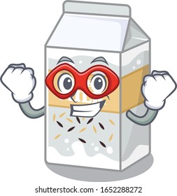 A cartoon concept of rice milk performed as a Super hero