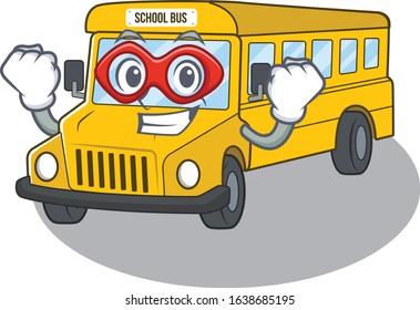 A cartoon concept of school bus performed as a Super hero