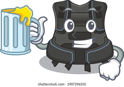 A cartoon concept of scuba buoyancy compensator toast with a glass of beer