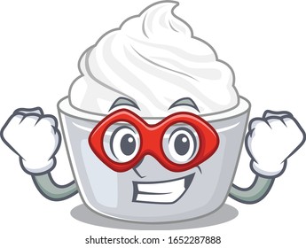 A cartoon concept of sour cream performed as a Super hero