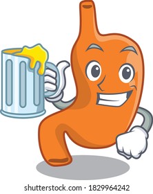 A cartoon concept of stomach with a glass of beer