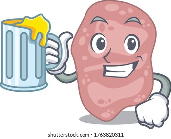 A cartoon concept of verrucomicrobia raising up a glass of beer