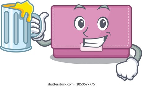 A cartoon concept of womens wallet with a glass of beer