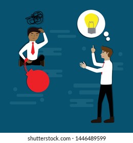 Cartoon concept,Businessman have a good idea and fine someone who need - vector Illustration
