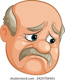 Caricatura de un hombre preocupado, anciano y calvo