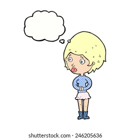 cartoon concerned woman with thought bubble