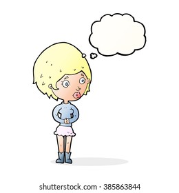 cartoon concerned woman with thought bubble