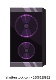 Cartoon concert loudspeaker musical accessory for recording studio. Audio device for listening created music. Flat acoustic speaker. Sound waves transmitting device. Vector illustration