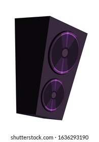 Cartoon concert loudspeaker musical accessory for recording studio. Audio device for listening created music. Flat acoustic speaker. Sound waves transmitting device. Vector illustration