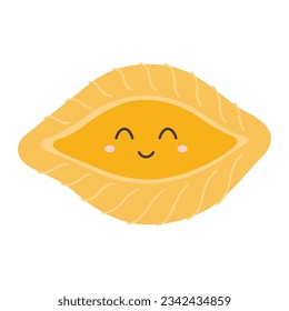 cartoon conchiglioni pasta characters, traditional italian cuisine with shell pasta, flat vector illustration of cute adorable conchiglie isolated on white background