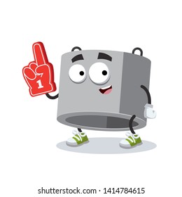 cartoon concrete ring for well character mascot with the number 1 one sports fan hand glove on a white background