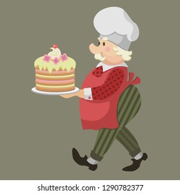 cartoon confectioner with big cake