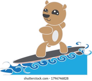 
cartoon of a confident brown bear surfing the ocean