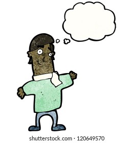 Cartoon-selbstbewusster Mann mit Denkblase