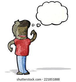 Cartoon-selbstbewusster Mann mit Denkblase