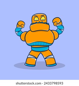 cartoon of a confident robot with raised fists