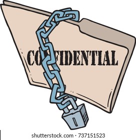 cartoon confidential file folder locked up with a chain 