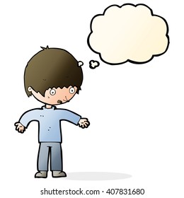 cartoon confused boy with thought bubble