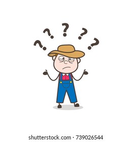 Cartoon Confused Farmer Character Vector Concept