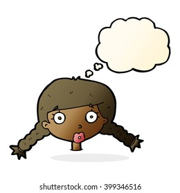 cartoon confused female face with thought bubble