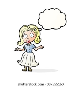 cartoon confused girl with thought bubble