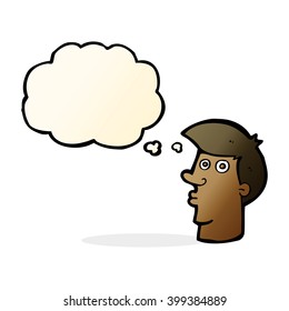 cartoon confused man with thought bubble