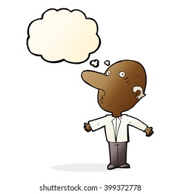 cartoon confused middle aged man with thought bubble